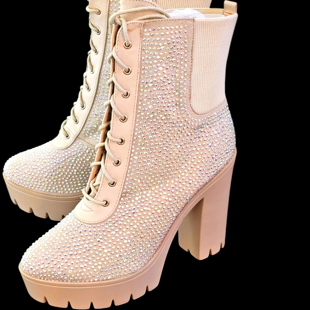 Show stopping rhinestone bling heeled boots
